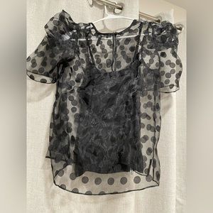 BCBGMAXAZRIA POLKA DOT SHEER TOP black puff sheelve
